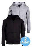 Çocuk Unisex Pamuklu Kapüşonlu Fermuarlı Sweatshirt 2'li Set - 1