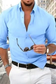 Slim Fit Kravatlık Uzun Kol Kolay Ütü Nefes Alan Dört Mevsim Slim Fit Erkek Gömlek - 1