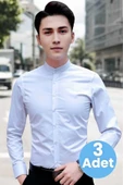 3'lü  Hakim Yaka  Slim Fit  Nefes Alan Kolay Ütülenen Dört Mevsim Erkek Gömlek - 1
