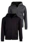 Çocuk Unisex Pamuklu Kapüşonlu Fermuarlı Sweatshirt 2'li Set - 6