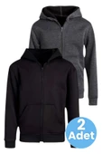 Çocuk Unisex Pamuklu Kapüşonlu Fermuarlı Sweatshirt 2'li Set - 5