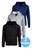 Çocuk Unisex Pamuklu Kapüşonlu Fermuarlı Sweatshirt 3'lü Set - 1