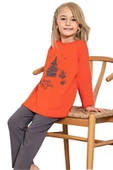 Kız Çocuk Pamuklu Uzun Kollu Desenli Pijama Takımı - 7