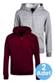 Çocuk Unisex Pamuklu Kapüşonlu Fermuarlı Sweatshirt 2'li Set - 5
