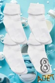 Organik Pamuklu Dört Mevsim 8'li  Bebek Çorabı Beyaz Bebek Çorap - 5