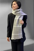 Kadın Geniş Çizgili Ekose Desenli Yumaşak Dokulu Omuz Şalı Atkı  ( 70cm x 180cm ) - 6