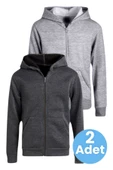 Çocuk Unisex Pamuklu Kapüşonlu Fermuarlı Sweatshirt 2'li Set - 5