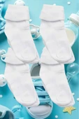 Organik Pamuklu Dört Mevsim 8'li  Bebek Çorabı Beyaz Bebek Çorap - 8