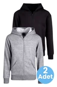 Çocuk Unisex Pamuklu Kapüşonlu Fermuarlı Sweatshirt 2'li Set - 1