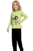 Kız Çocuk Pamuklu Uzun Kollu Desenli Pijama Takımı - 7