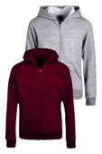 Çocuk Unisex Pamuklu Kapüşonlu Fermuarlı Sweatshirt 2'li Set - 6