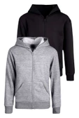 Çocuk Unisex Pamuklu Kapüşonlu Fermuarlı Sweatshirt 2'li Set - 6