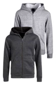 Çocuk Unisex Pamuklu Kapüşonlu Fermuarlı Sweatshirt 2'li Set - 2