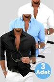 Slim Fit Kravatlık Uzun Kol Kolay Ütü Nefes Alan Dört Mevsim Slim Fit Erkek Gömlek 3 Renk - 1