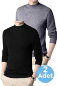 2'li Erkek Tüylenmeyen Yarım Boğazlı Triko Kazak Yarım Balıkçı Triko Kazak - 1