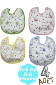 Bebek % 100 Cotton Arkası Muşambalı Su Geçirmez Renkli Mama Önlüğü 4'lü Set 0-6 Ay - 5