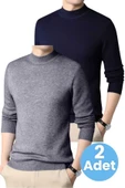 2'li Erkek Tüylenmeyen Yarım Boğazlı Triko Kazak Yarım Balıkçı Triko Kazak - 7
