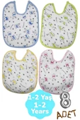 Bebek % 100 Cotton Arkası Muşambalı Su Geçirmez Renkli Mama Önlüğü 8'li Set 1-2 Yaş - 2