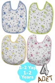 Bebek % 100 Cotton Arkası Muşambalı Su Geçirmez Renkli Mama Önlüğü 4'lü Set 1-2 Yaş - 2