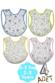 Bebek % 100 Cotton Arkası Muşambalı Su Geçirmez Renkli Mama Önlüğü 4'lü Set 2-3 Yaş - 2