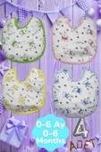Bebek % 100 Cotton Arkası Muşambalı Su Geçirmez Renkli Mama Önlüğü 4'lü Set 0-6 Ay - 4