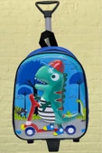 3-6 Yaş Anaokulu Kreş Dinozor Baskılı 5d Kabartmalı Çekçekli Tekerli Sırt Çantası ve Okul Çantası - 7