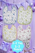 Bebek % 100 Cotton Arkası Muşambalı Su Geçirmez Renkli Mama Önlüğü 8'li Set 1-2 Yaş - 1