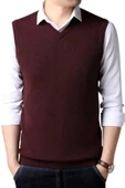 2'li  Erkek V Yaka Triko Tüylenmez Süveter Erkek Slim Fit Süveter - 7