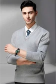 Erkek V Yaka Uzun Kol Triko Tüylenmez Süveter Erkek Slim Fit Süveter - 6