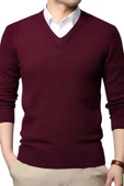 2'li  Erkek V Yaka Uzun Kol Triko Tüylenmez Süveter Erkek Slim Fit Süveter - 7