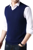 2'li  Erkek V Yaka Triko Tüylenmez Süveter Erkek Slim Fit Süveter - 6