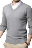 2'li  Erkek V Yaka Uzun Kol Triko Tüylenmez Süveter Erkek Slim Fit Süveter - 6