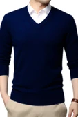 2'li  Erkek V Yaka Uzun Kol Triko Tüylenmez Süveter Erkek Slim Fit Süveter - 3