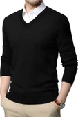 2'li  Erkek V Yaka Uzun Kol Triko Tüylenmez Süveter Erkek Slim Fit Süveter - 3