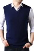 2'li  Erkek V Yaka Triko Tüylenmez Süveter Erkek Slim Fit Süveter - 3