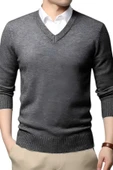 3'lü   Erkek V Yaka Uzun Kol Triko Tüylenmez Süveter Erkek Slim Fit Süveter - 8