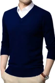 2'li  Erkek V Yaka Uzun Kol Triko Tüylenmez Süveter Erkek Slim Fit Süveter - 5