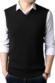 3'lü  Erkek V Yaka Triko Tüylenmez Süveter Erkek Slim Fit Süveter - 4