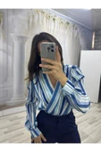 Mavi Çizgili Bodysuit Bluz - 2
