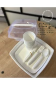 HOME Beyaz 31 Parça Piknik Seti (6 Bardak, 6 Çatal, 6 Bıçak, 6 Tabak, 6 Kaşık, 1 Taşıma Çantası) - 1