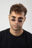 Minimal Retro Metal Elips Çerçeve Erkek Güneş Gözlüğü thumbnail 1