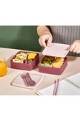 Bölmeli 2 Katlı Çatal Kaşıklı Pembe Beslenme Kabı - 3