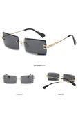 Çerçevesiz Kristal Kesim Dikdörtgen Siyah Kadın Güneş Gözlüğü thumbnail 2