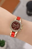 Kırmızı Taşlı Dekoratif Kadran Şık Kadın Kol Saati - 1