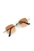 Gold Metal Çerçeve Kare Retro Tasarım Kadın Güneş Gözlüğü thumbnail 1