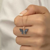 Gümüş Rose Antrasit Kaplangözü Taşlı Kelebek Kolye SL4240 thumbnail 6
