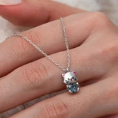 Gümüş Mistik Topaz Taşlı Sevimli Kedi Kolye T9053 - 1