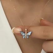 Gümüş Rose Antrasit Kaplangözü Taşlı Kelebek Kolye SL4240 thumbnail 5