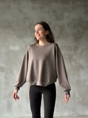 Osy Modal Yumuşak Dokulu Kumaş Bisiklet Yaka Oversize Sweatshirt - Gri - 1