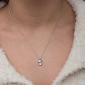 Gümüş Pembe Taşlı Sevimli Kedi Kadın Kolye T9052 thumbnail 6